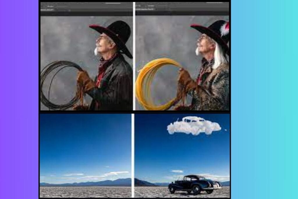 Agora, por exemplo: você pode simplesmente digitar o que deseja incluir ou alterar em uma imagem — como, por exemplo: “adicionar um lago ao fundo” ou “trocar o céu por um pôr do sol tropical”, e o Photoshop da nova versão  interpreta o comando para gerar automaticamente a alteração, mantendo iluminação, perspectiva e textura naturais.
